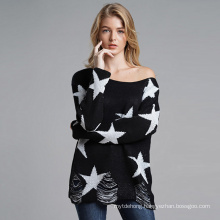 Sexy Hole Frayed Tops Star Pattern Baggy Jumper Chunky Sweater